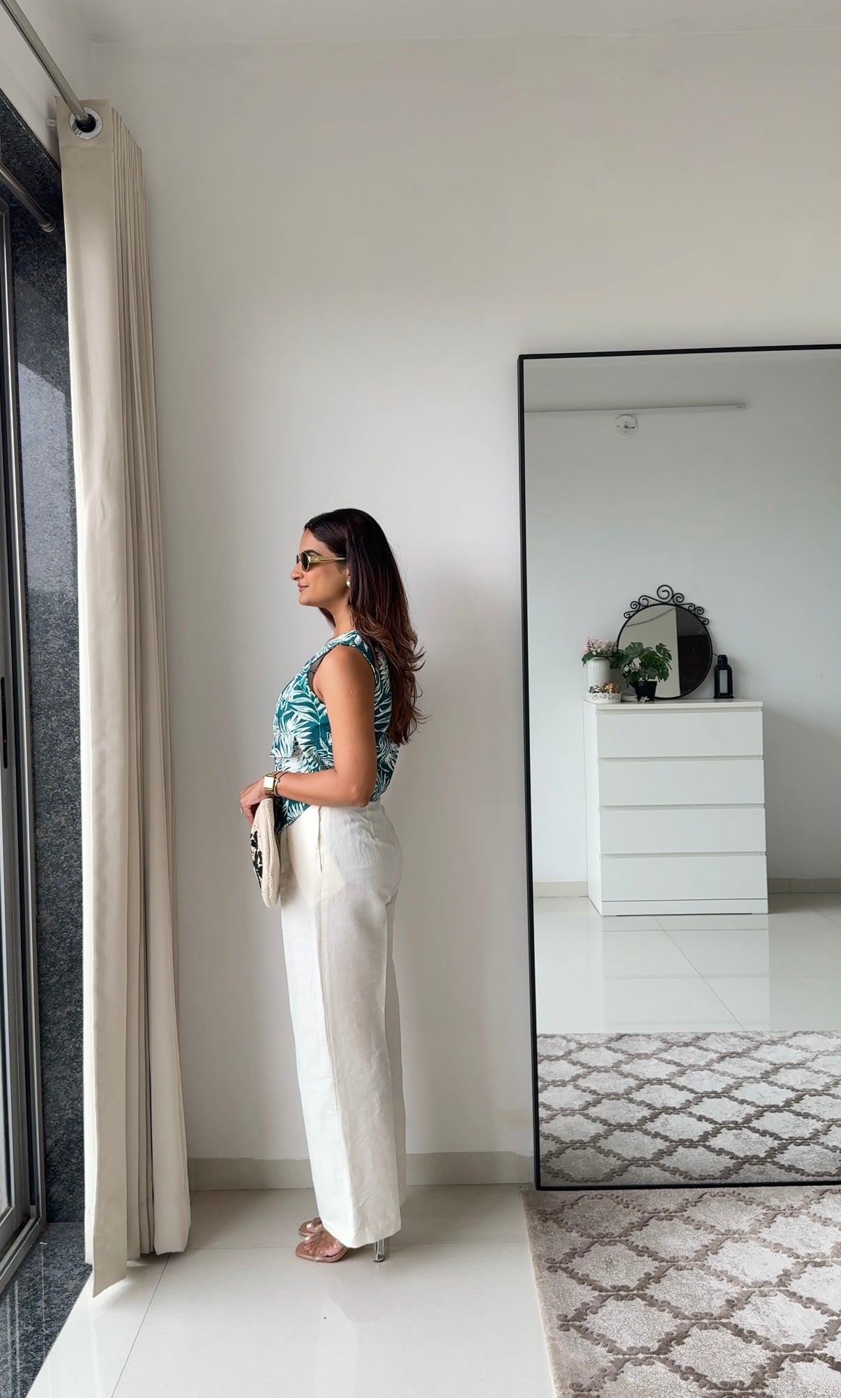 Tiya Linen Pants with Green Waistcoat Set