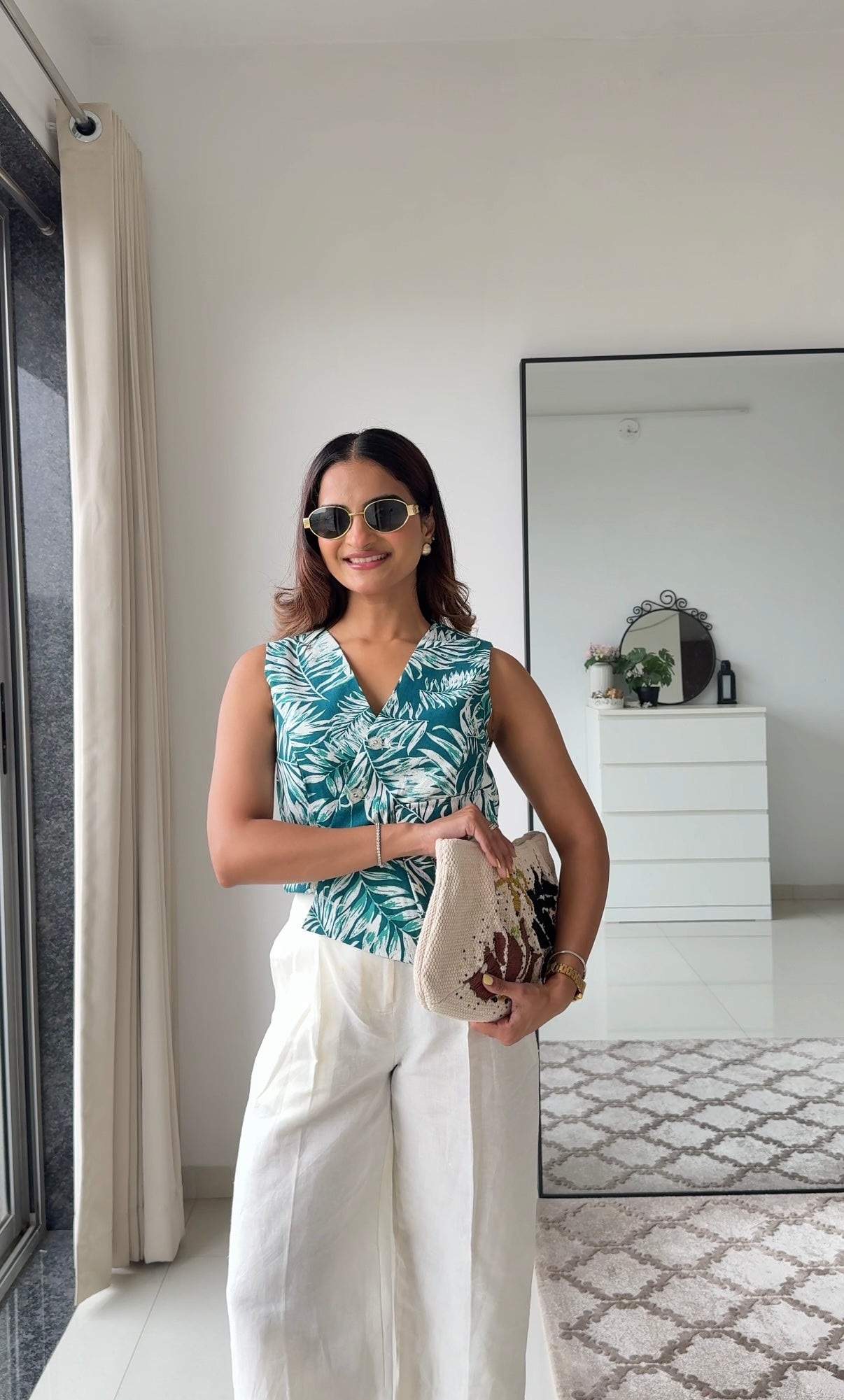 Tiya Linen Pants with Green Waistcoat Set