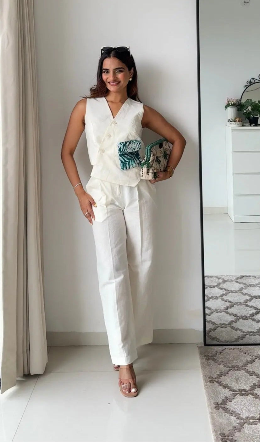 Tiya Linen Pants and Waistcoat Set