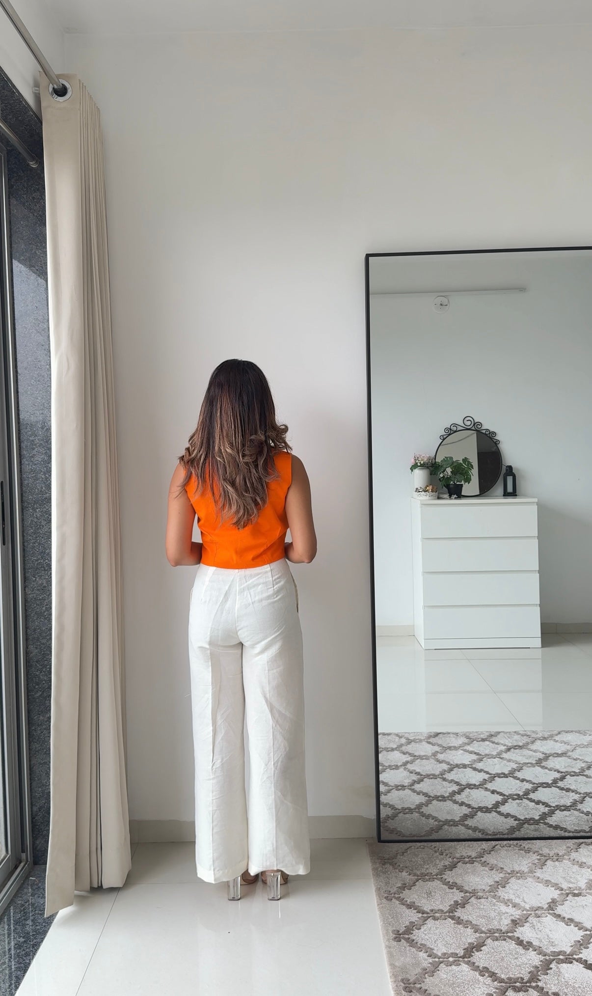 Tiya Linen Pants with Orange Waistcoat Set