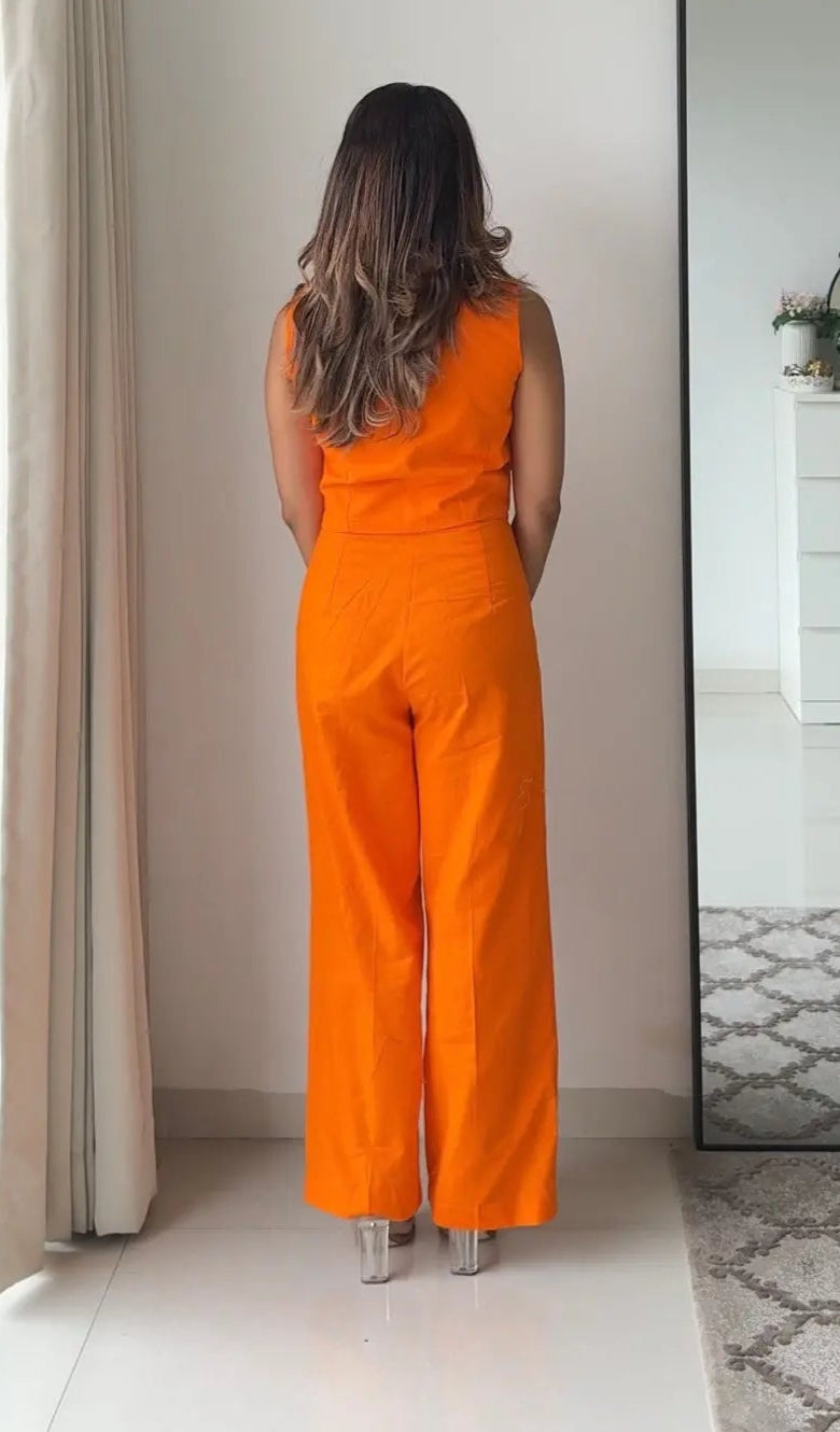 Blossom Orange Linen Pants and Waistcoat Set