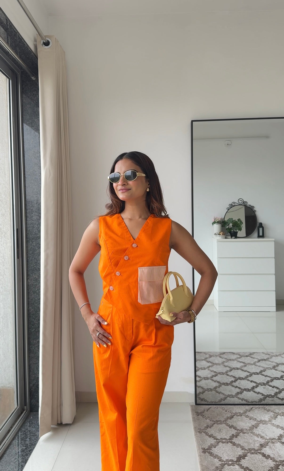 Blossom Orange Linen Pants and Waistcoat Set