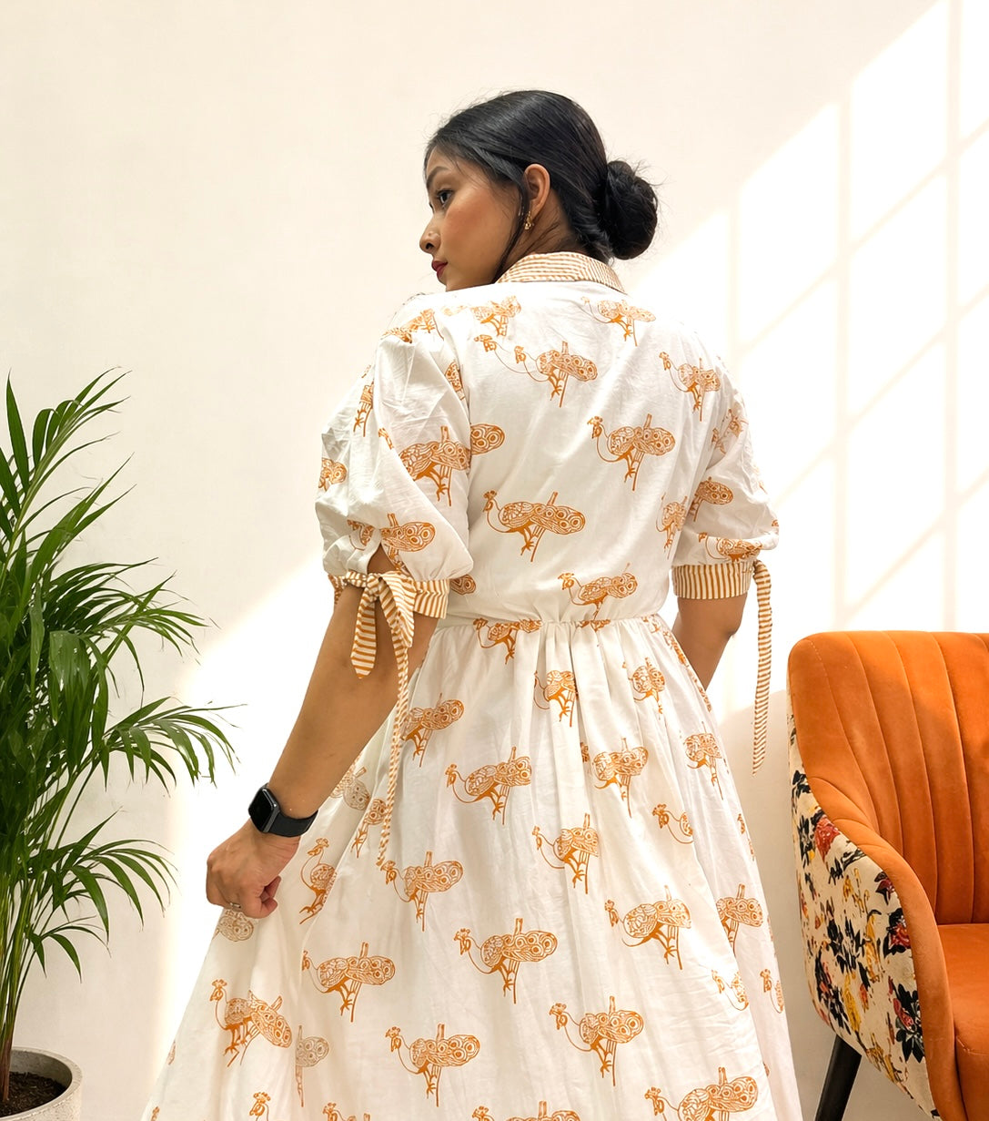 Ivory Mayura Midi Dress with sleeves Scoopstyle