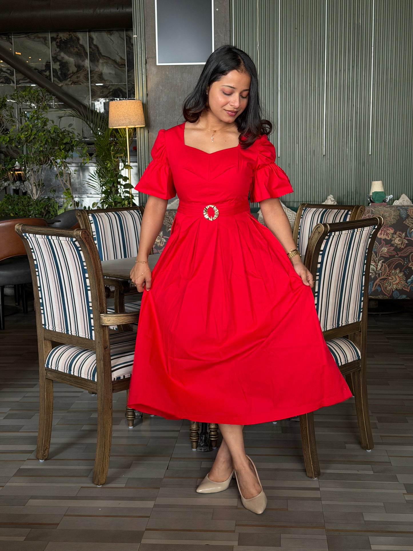 Red Lily Box Pleated Midi dress
