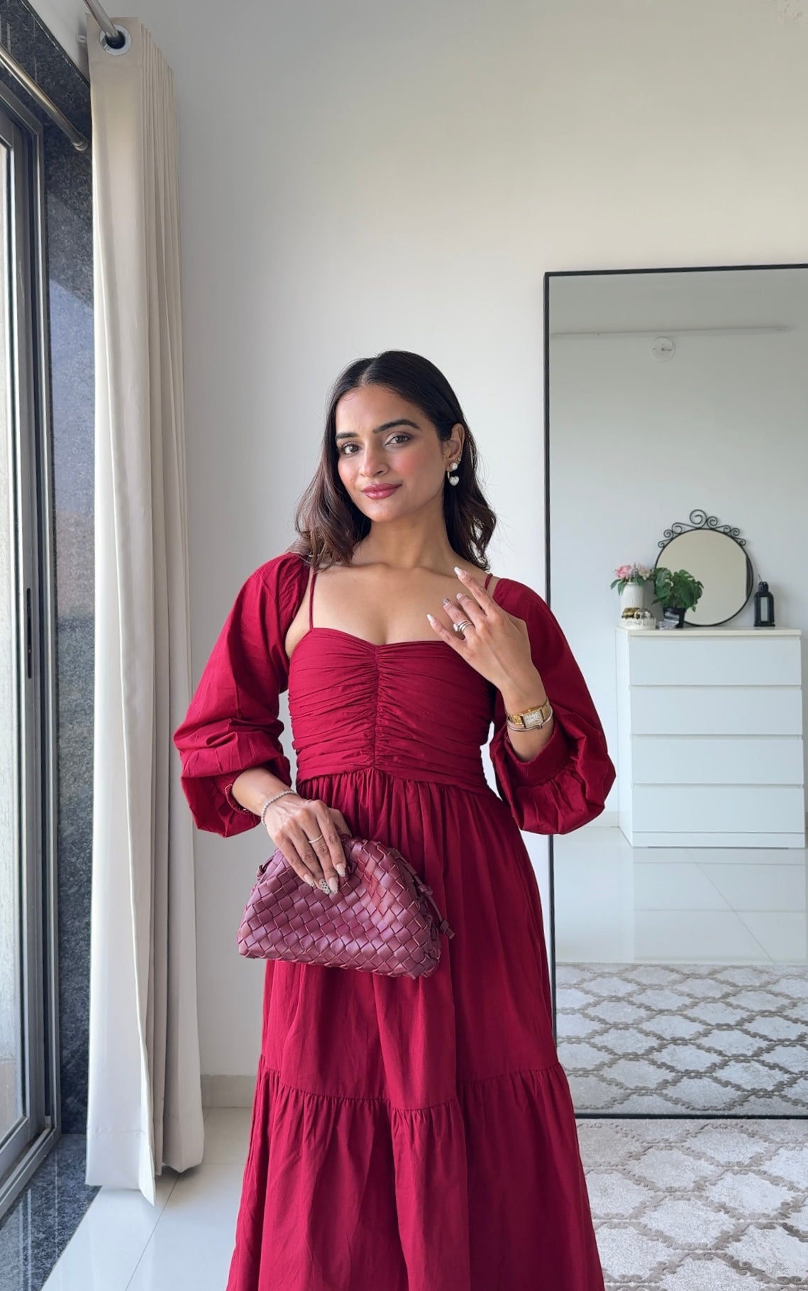 Dual Mood Berry Dress with Sleeves