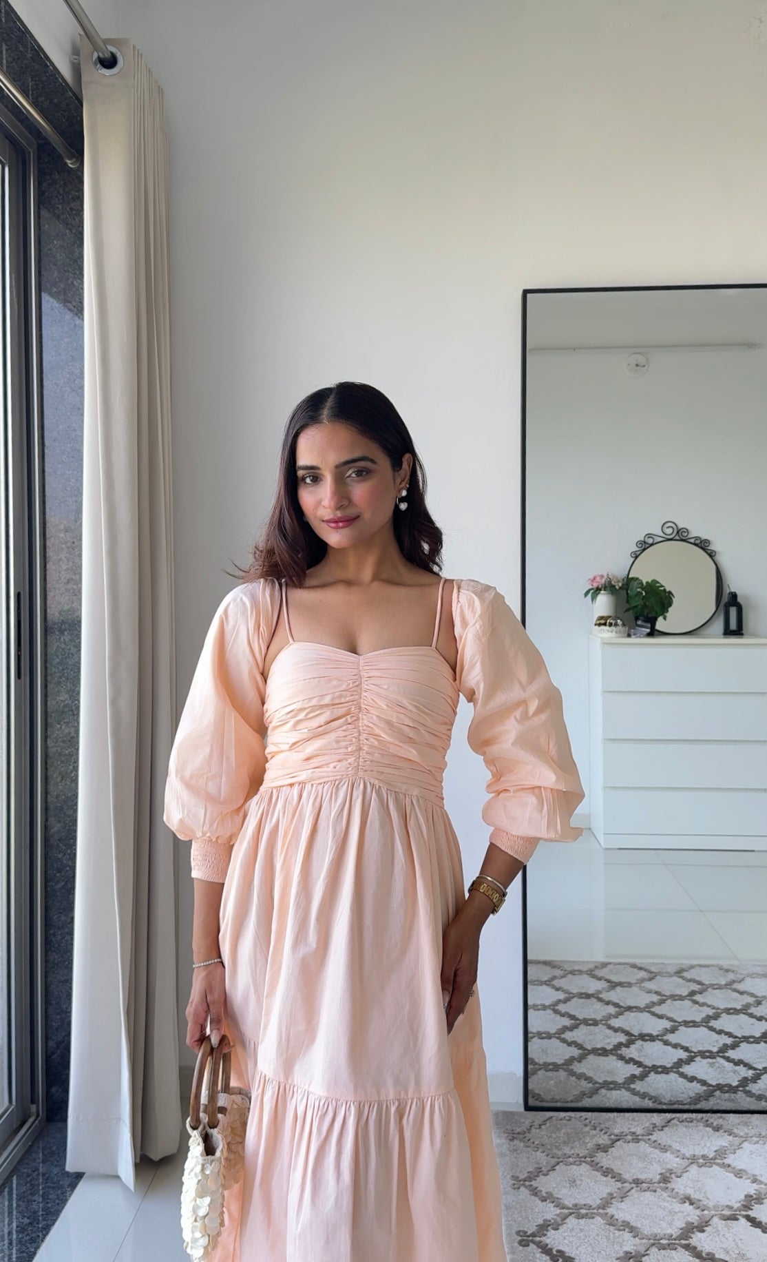 Dual Mood Peach Dress with Sleeves