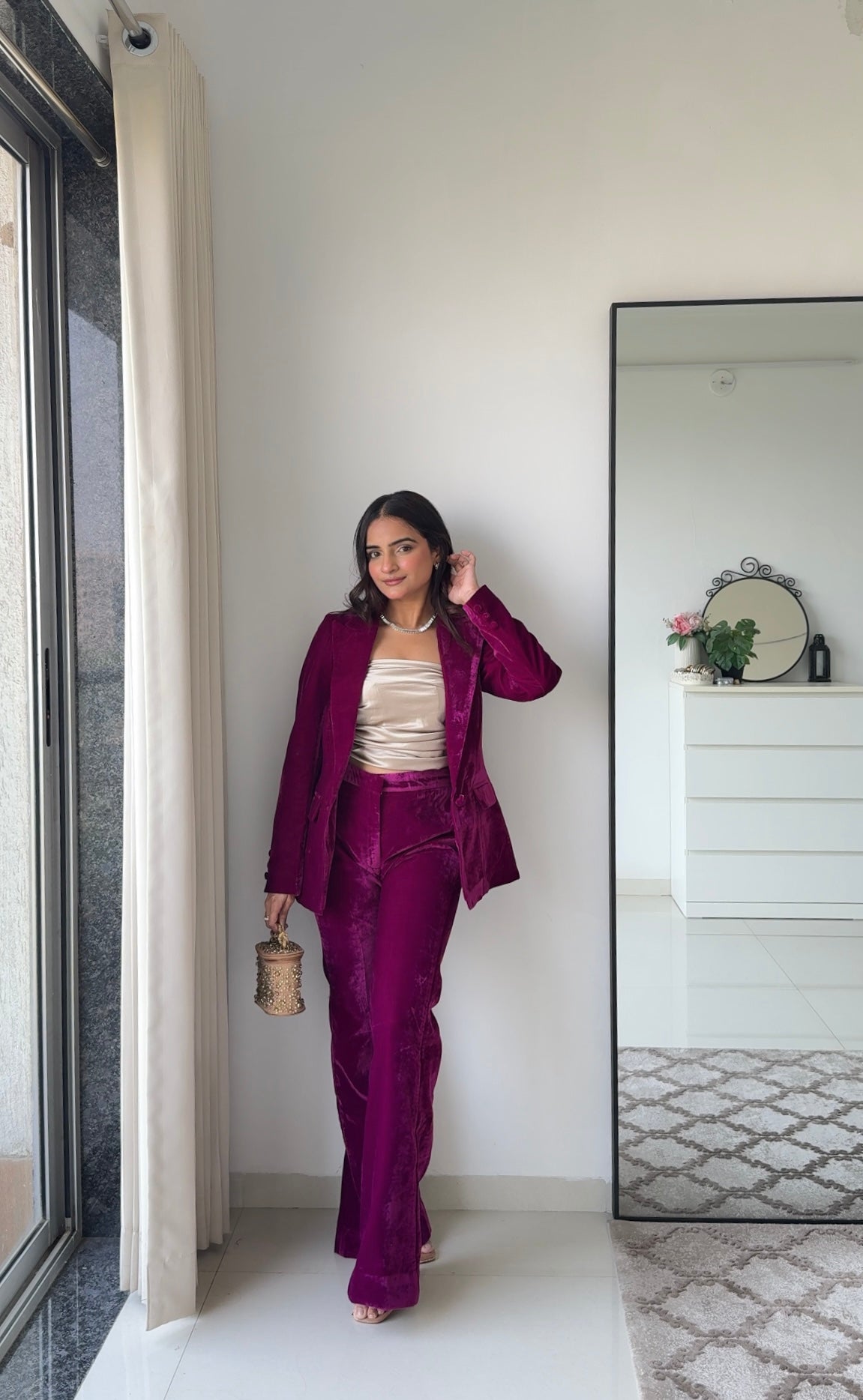 Wine Empress 3 Piece Velvet Blazer Set for Women – Premium Velvet Co-ord | Party & Festive Suit Set