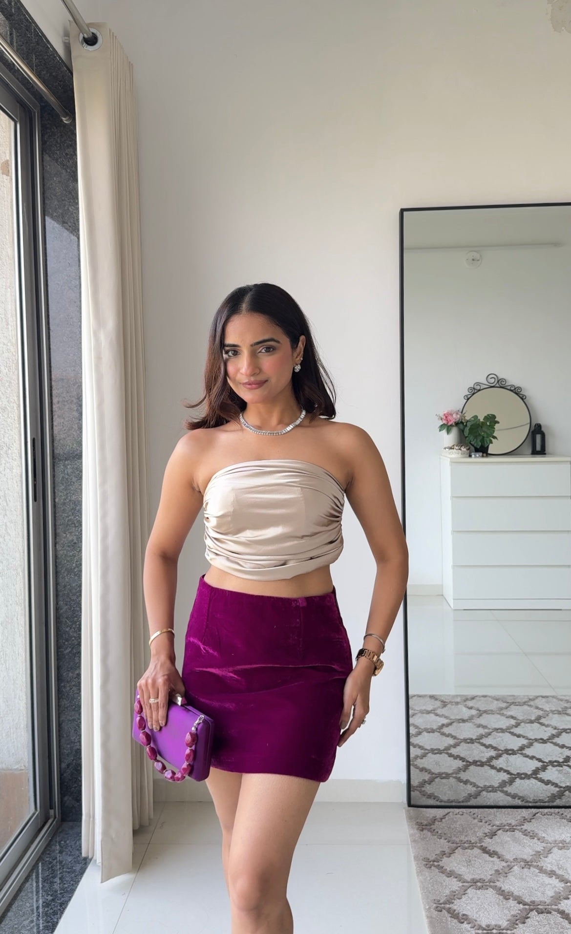 Midnight Muse Velvet Mini Skirt & Satin Tube Top Co-ord Set