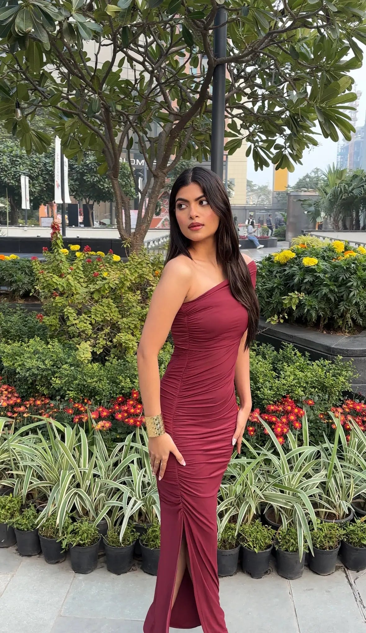 Rose Elegance Maroon Dress - Scoopstyle
