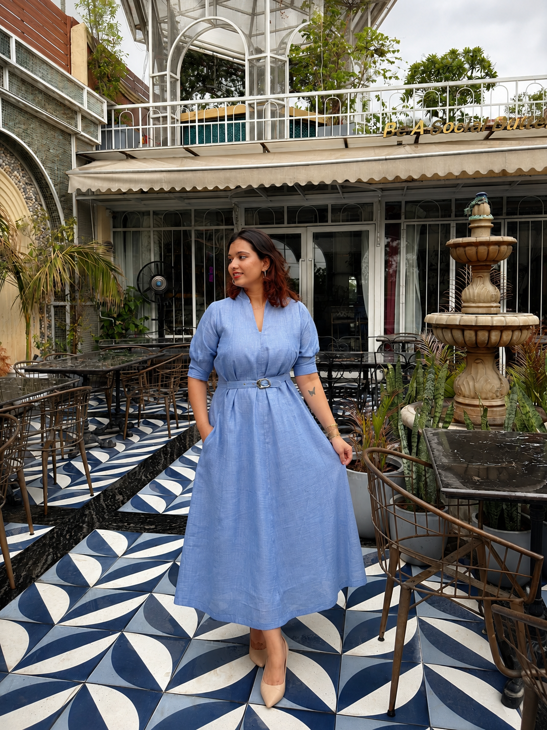 Blue Orchid Midi dress with belt