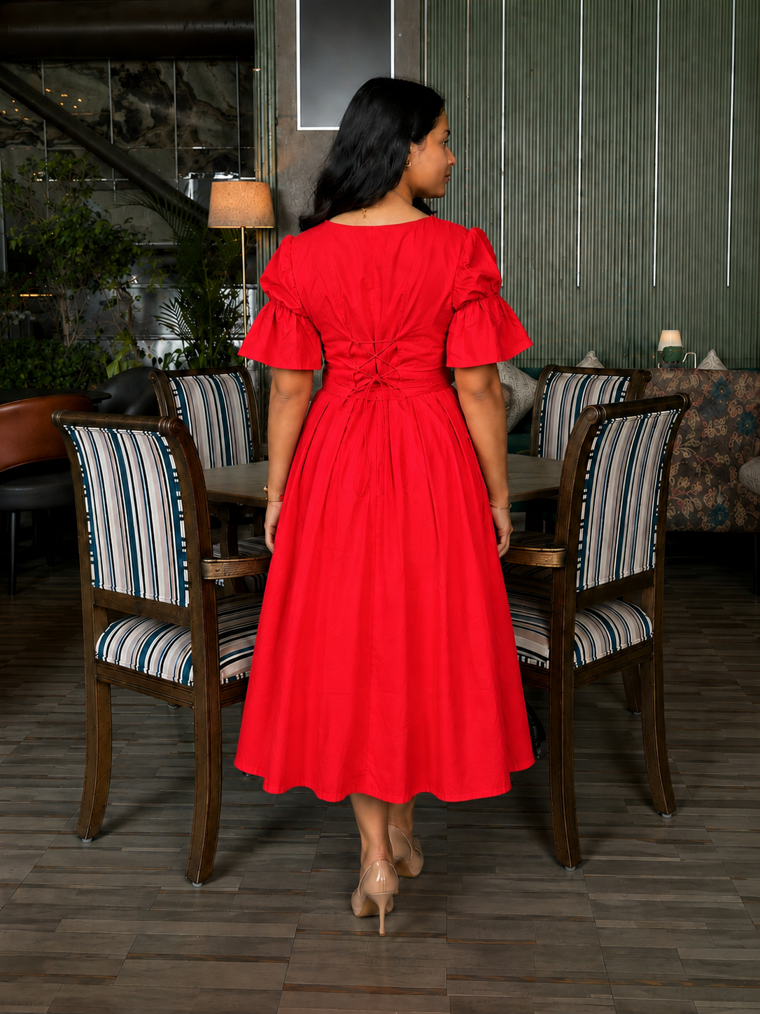 Red Lily Box Pleated Midi dress