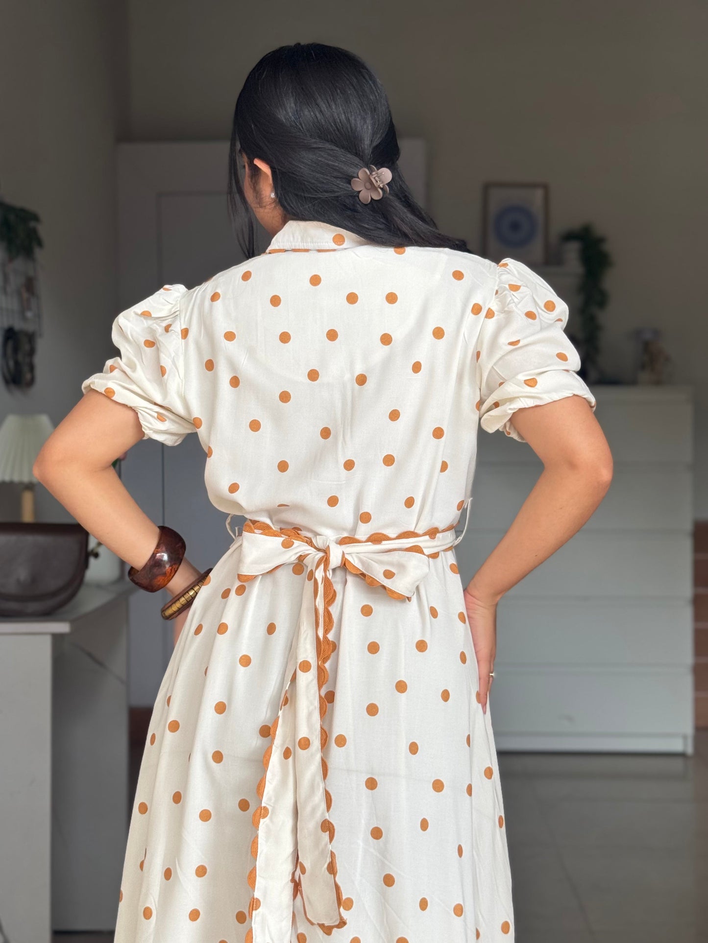 Caramel Polka Midi Dress Scoopstyle