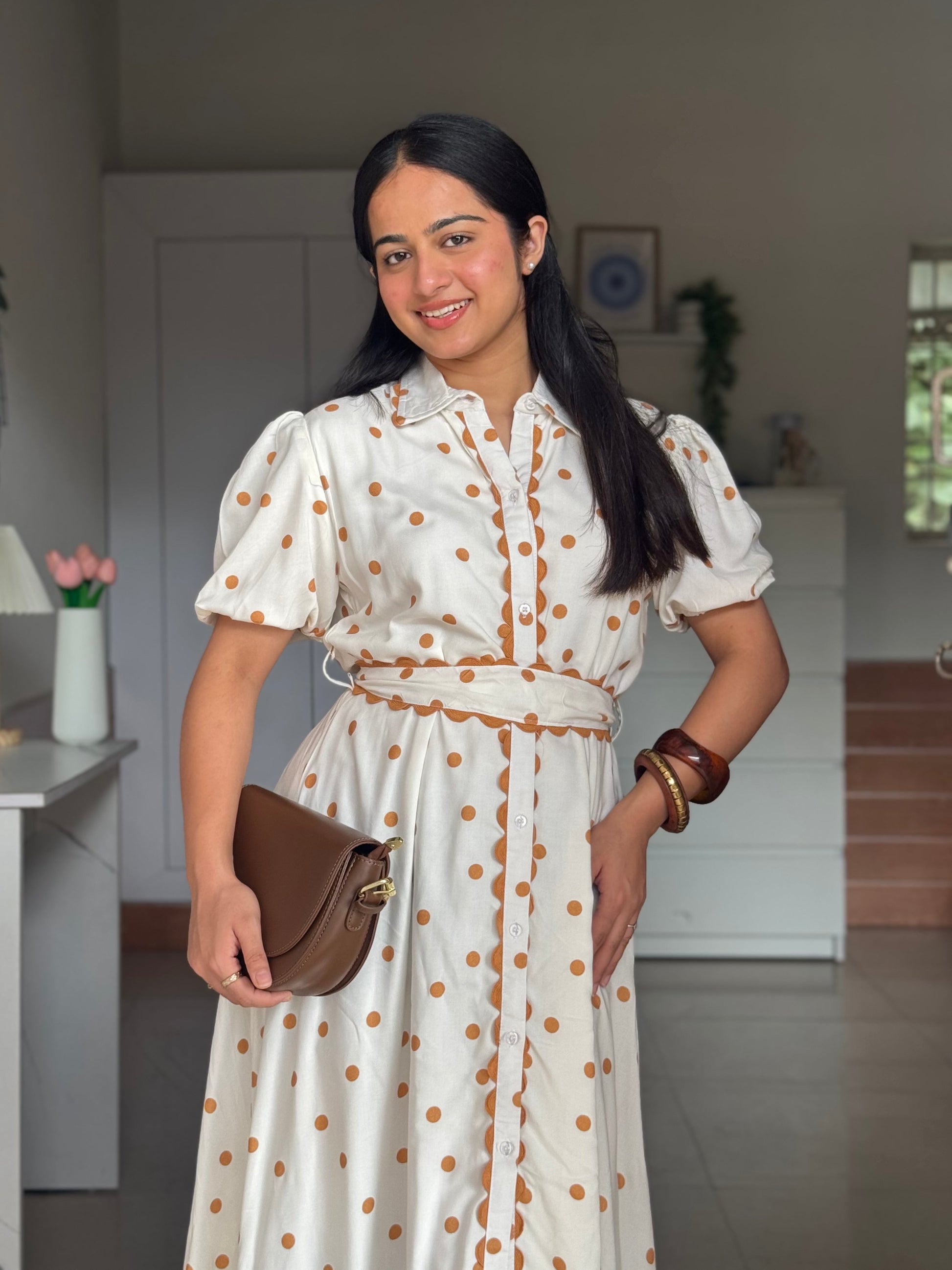 Caramel Polka Midi Dress Scoopstyle