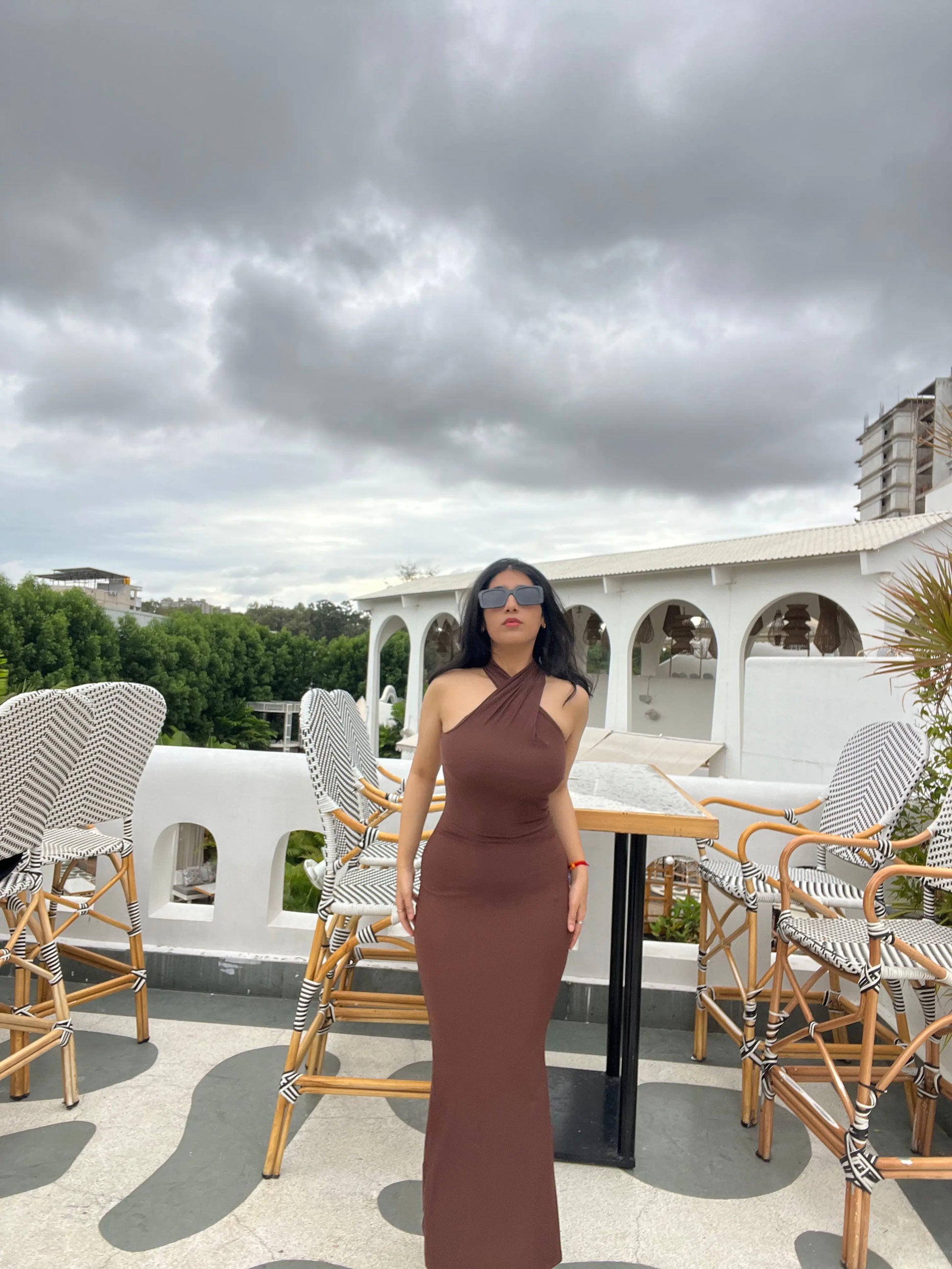 Chocolate Brown Backless Bodycon Dress - Scoopstyle