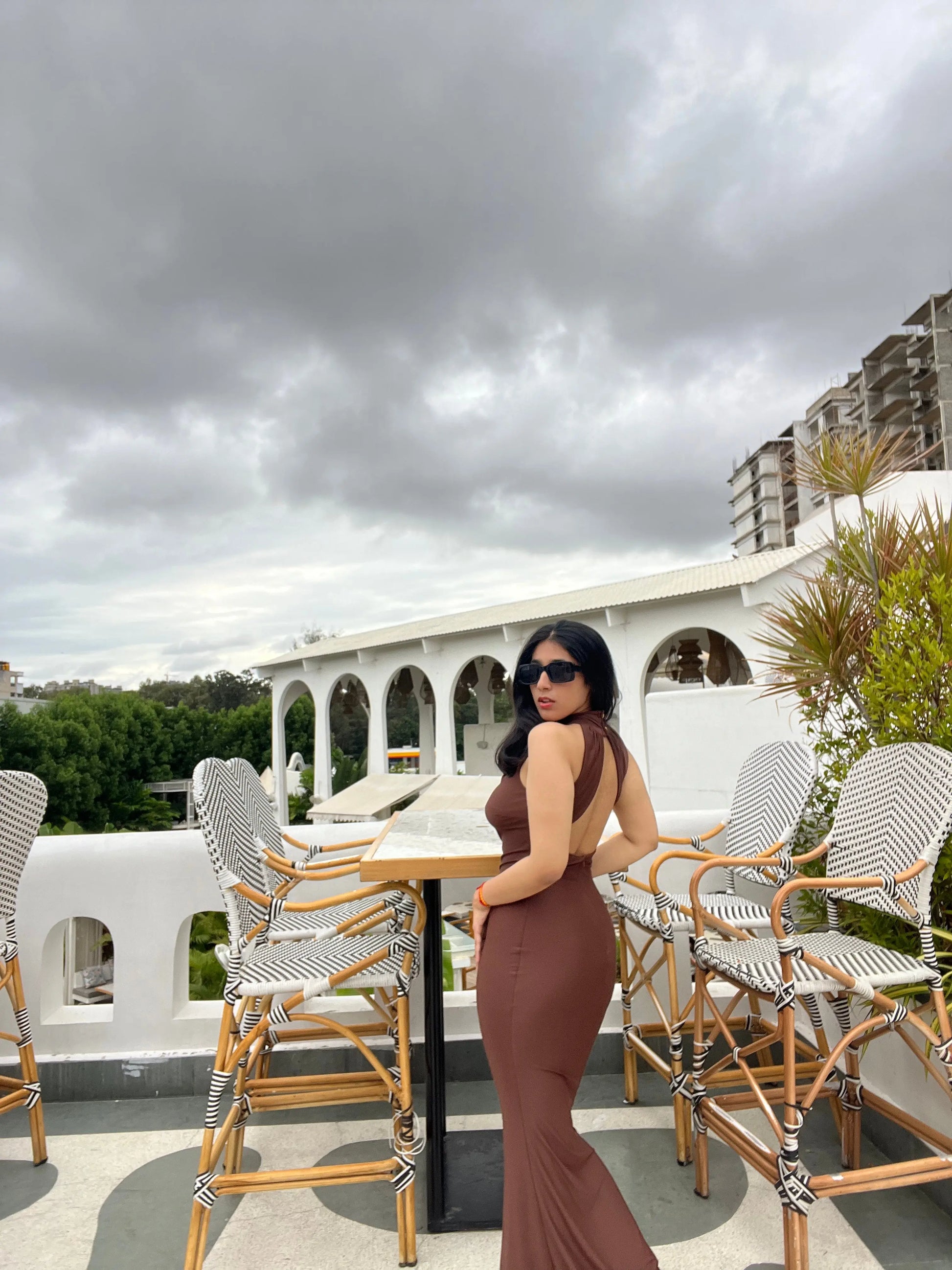 Chocolate Brown Backless Bodycon Dress - Scoopstyle