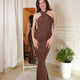 Chocolate Brown Backless Bodycon Dress