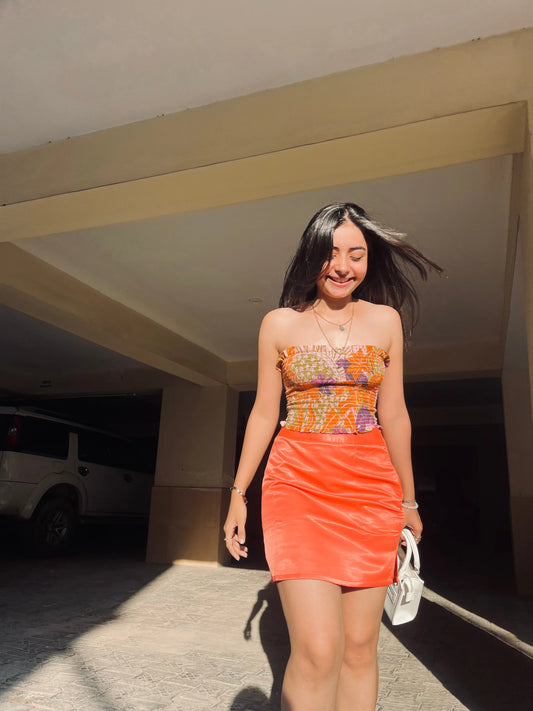 Citrus Blossom Tube Top and Skirt Co Ord Set My Store