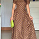 Choco Mint Sleeves Polka Dot Midi Dress with Bow