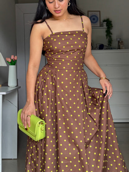 Choco Mint Polka Dot Midi Dress with Bow Scoopstyle