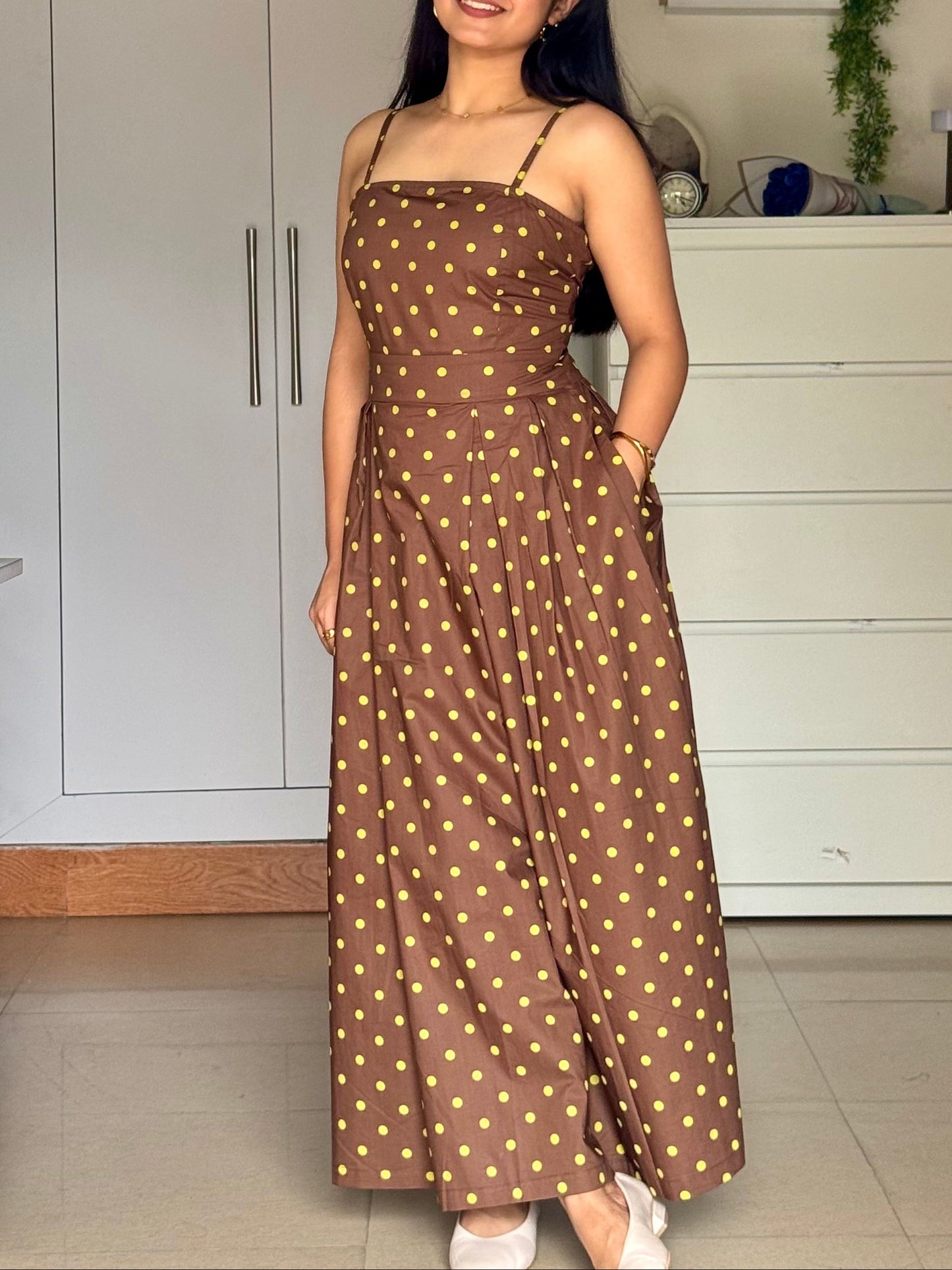 Choco Mint Polka Dot Midi Dress with Bow Scoopstyle