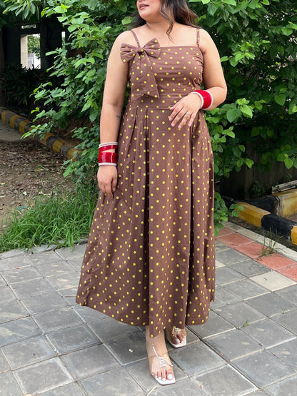 Choco Mint Polka Dot Midi Dress with Bow Scoopstyle
