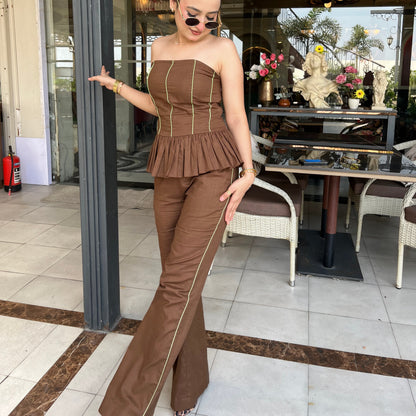 Cocoa Brown Corset Peplum Co-ord Set