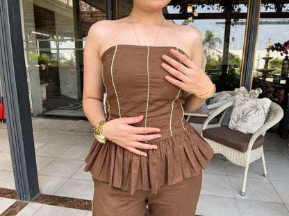 Cocoa Brown Corset Peplum Co-ord Set