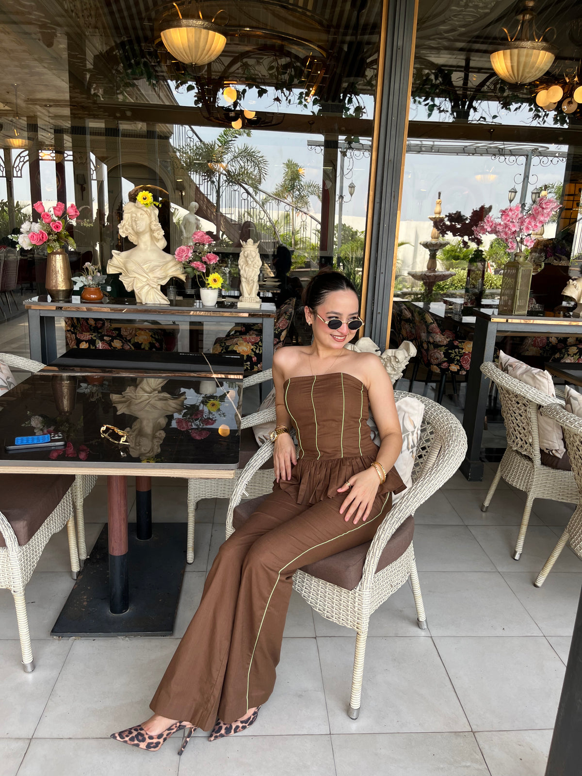 Cocoa Brown Corset Peplum Co-ord Set