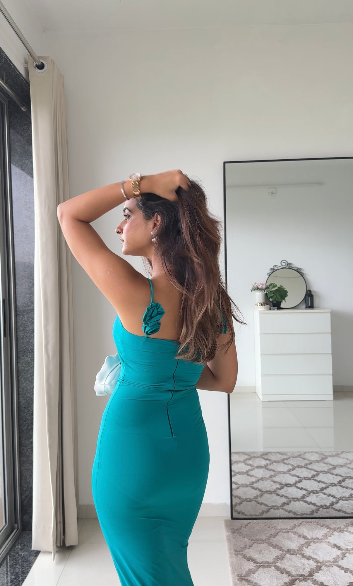 Elina Teal Bodycon Dress with Slit | Women's Sleeveless Slim Fit Evening Dress Scoopstyle