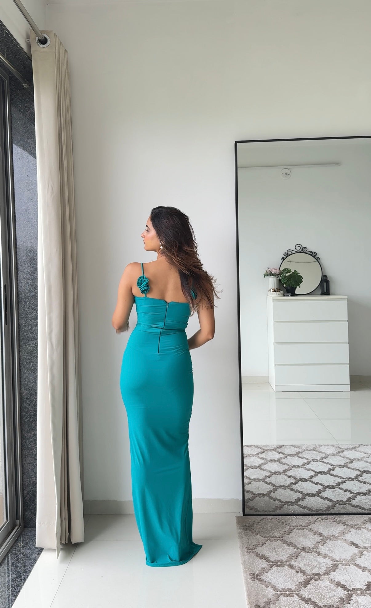 Elina Teal Bodycon Dress with Slit | Women's Sleeveless Slim Fit Evening Dress Scoopstyle