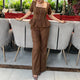 Cocoa Muse Brown Cotton Linen Peplum Co-ord Set