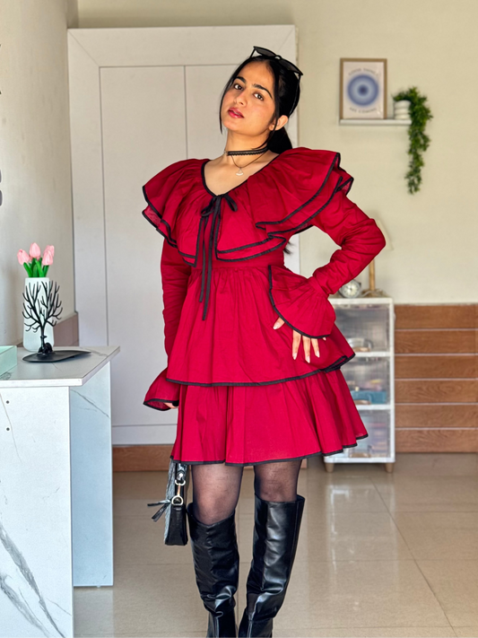 Crimson Layered Mini Dress Scoopstyle