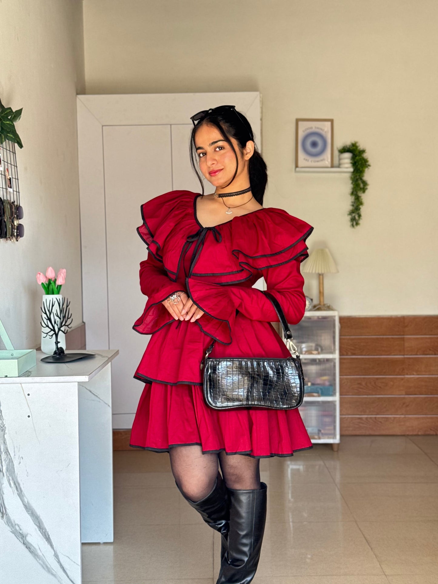 Crimson Layered Mini Dress Scoopstyle