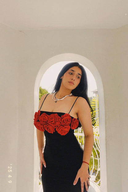 Scarlet Bloom Black Dress