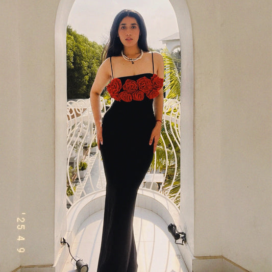 Scarlet Bloom Black Dress