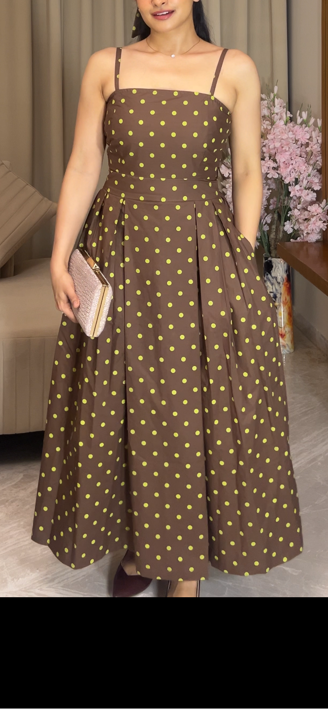 Hazel Brown Polka Dot Midi Dress Scoopstyle