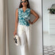 Tiya Linen Pants with Green Waistcoat Set