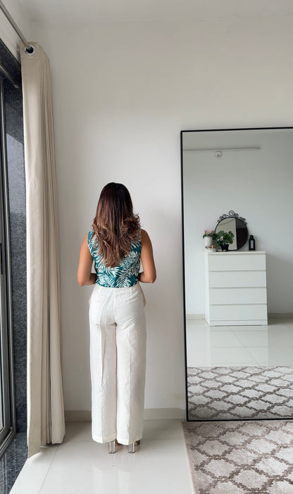 Tiya Linen Pants with Green Waistcoat Set