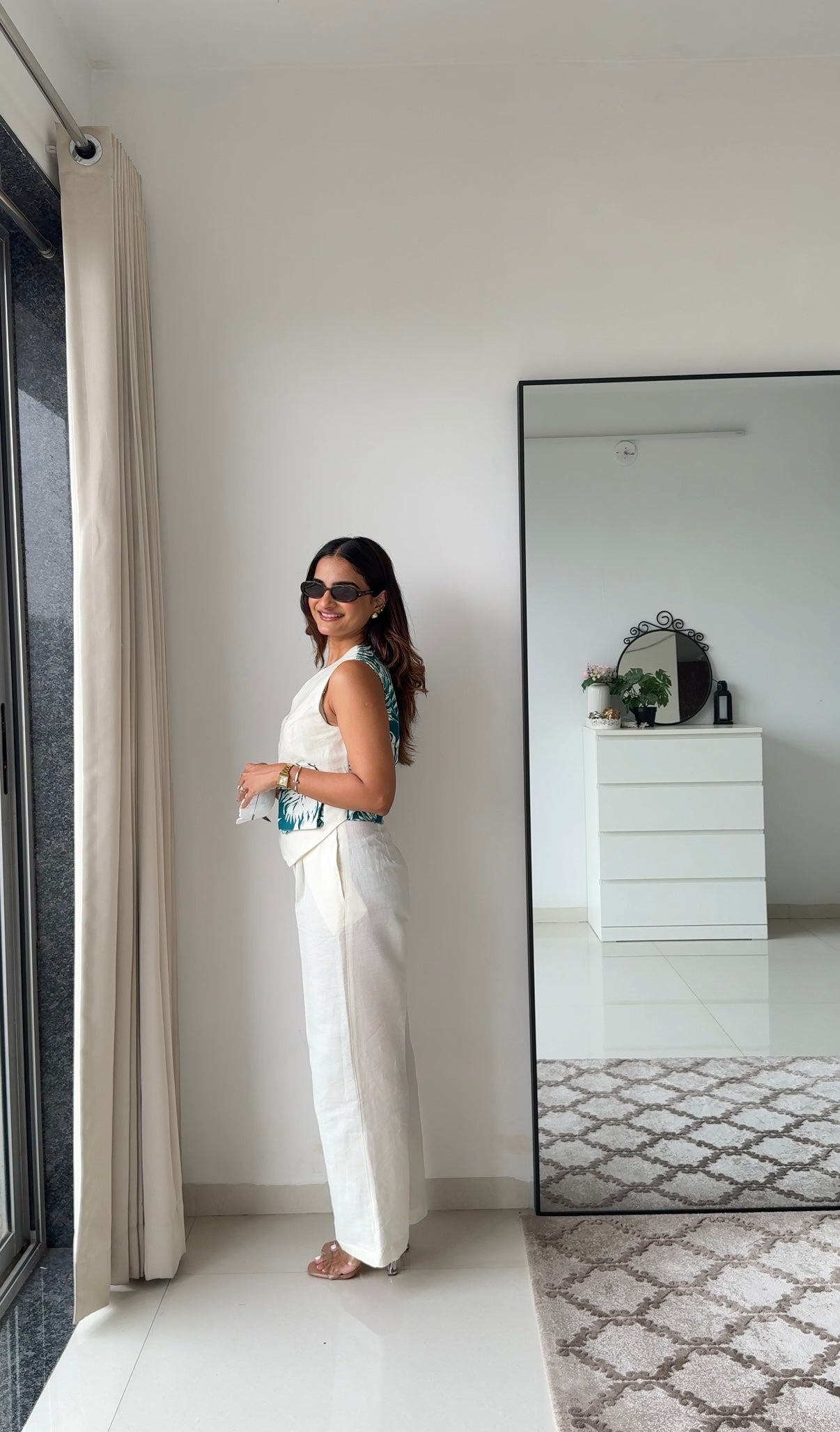 Tiya Linen Pants with White & Green Waistcoat