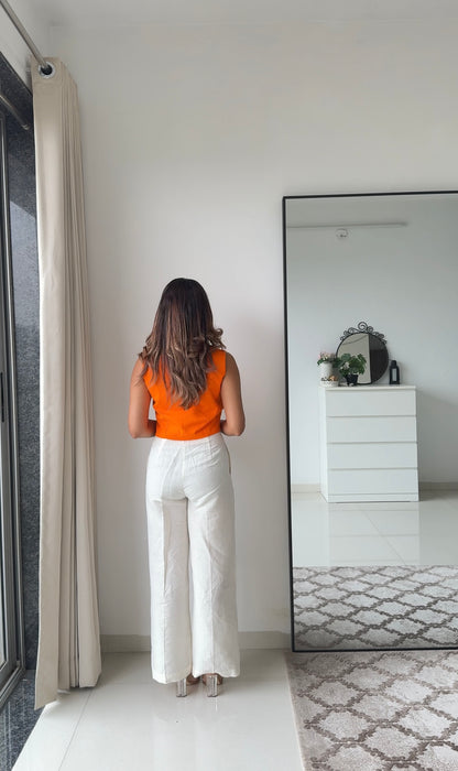 Tiya Linen Pants with Orange Waistcoat Set