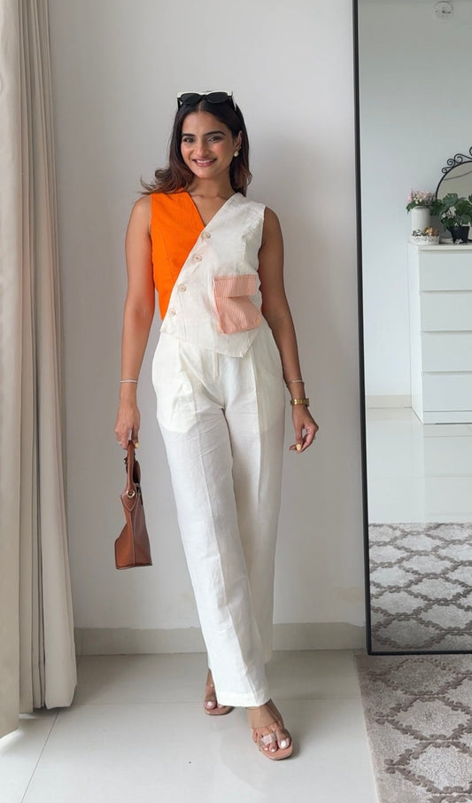 Tiya Linen Pants with Waistcoat Set