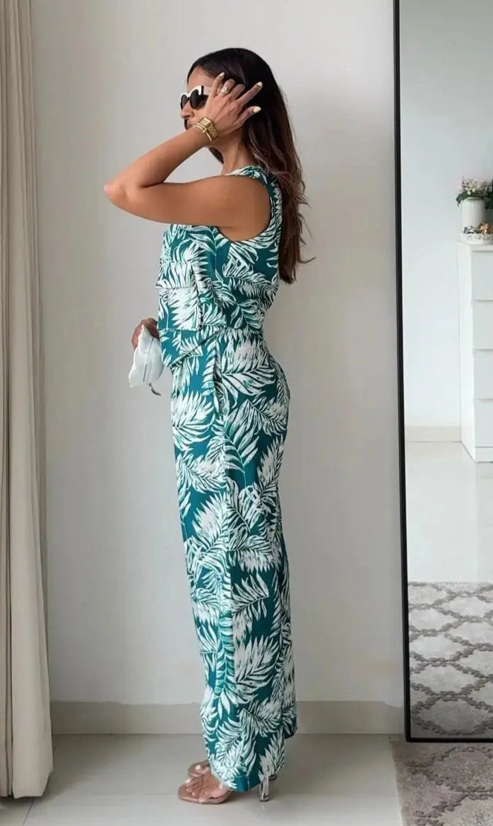 Rachel Floral Linen  Pants with Waist Coat Set