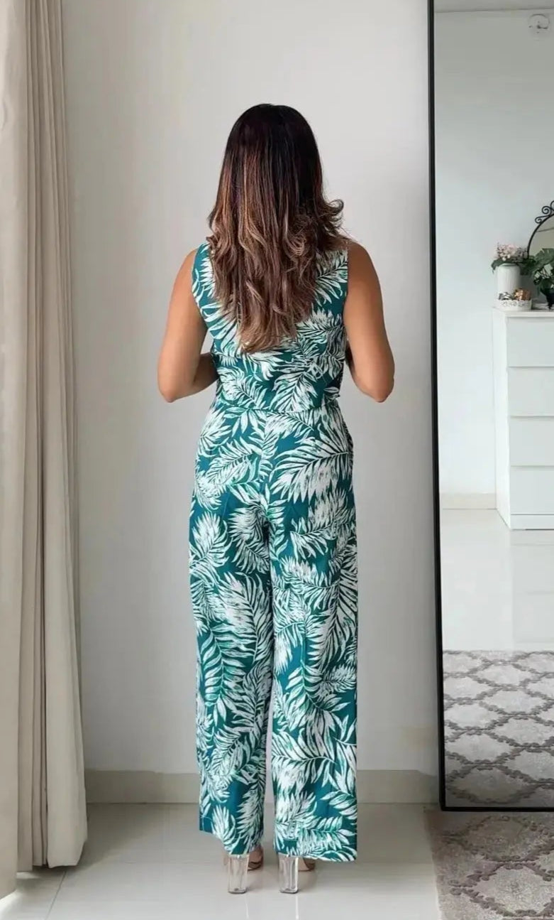 Rachel Floral Linen  Pants with Waist Coat Set