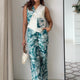 Rachel floral Linen  pants with white green waistcoat