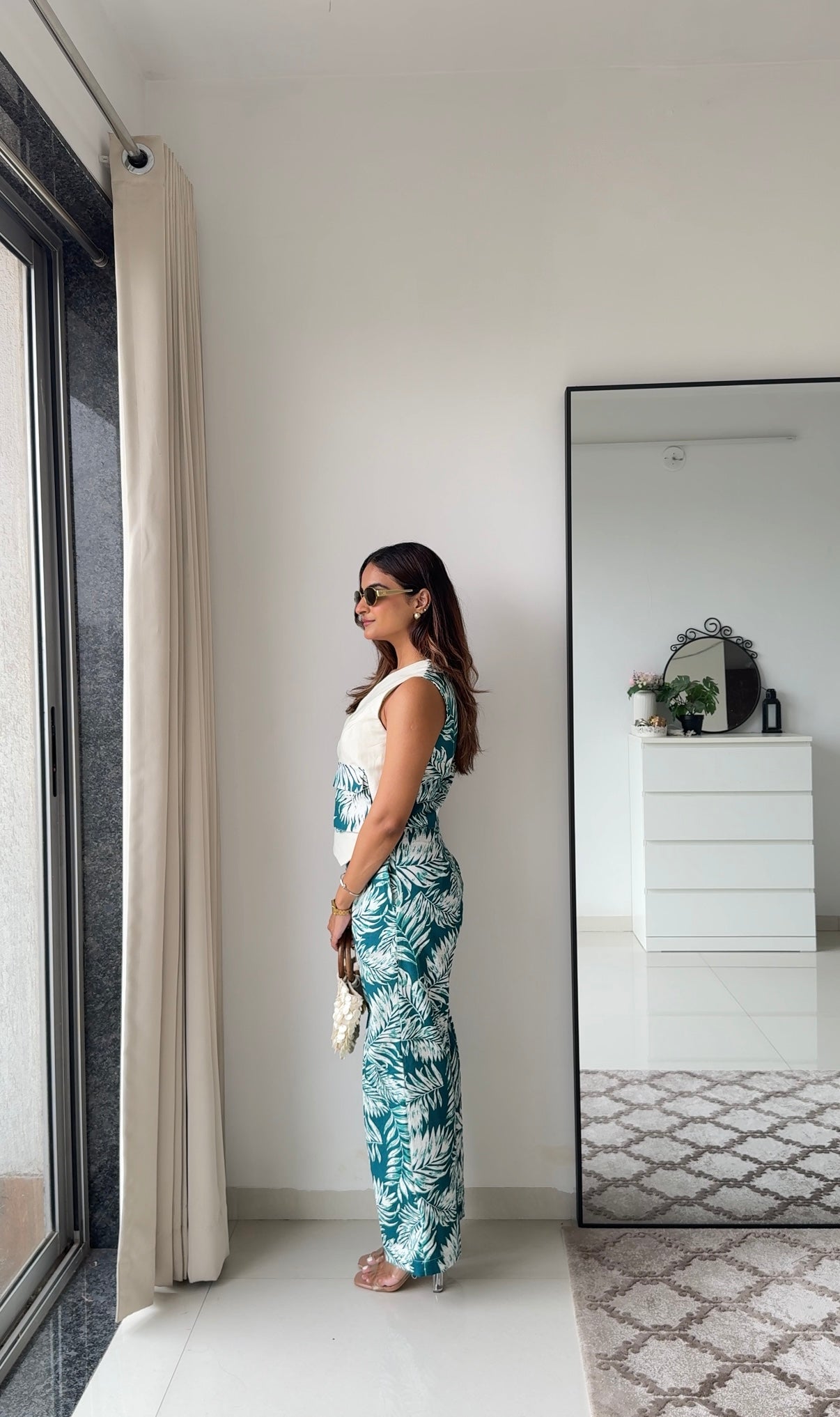Rachel floral Linen  pants with white green waistcoat
