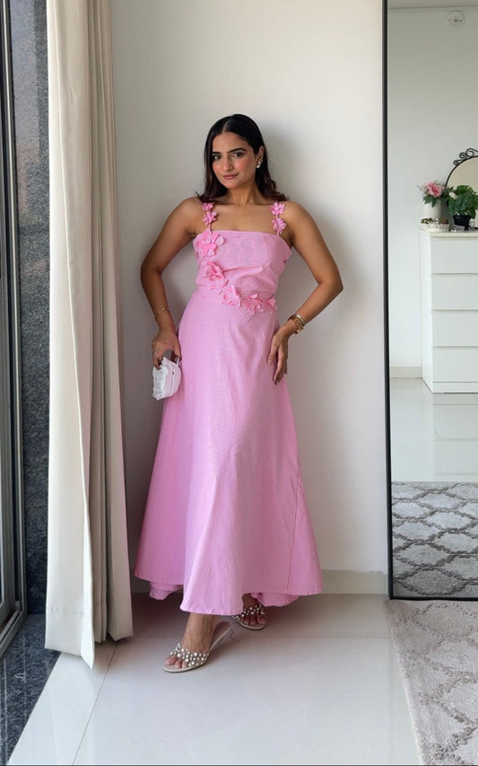 Pink Flower Dress with Bow Clip