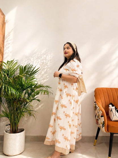 Ivory Mayura Midi Dress with sleeves Scoopstyle