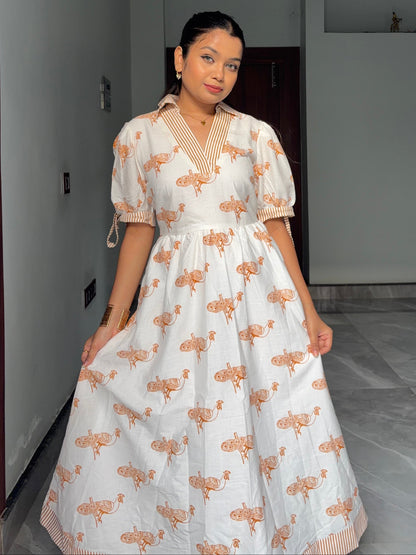 Ivory Mayura Midi Dress with sleeves Scoopstyle