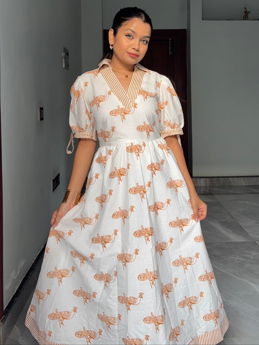 Ivory Mayura Midi Dress with sleeves Scoopstyle