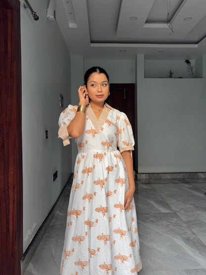 Ivory Mayura Midi Dress with sleeves Scoopstyle